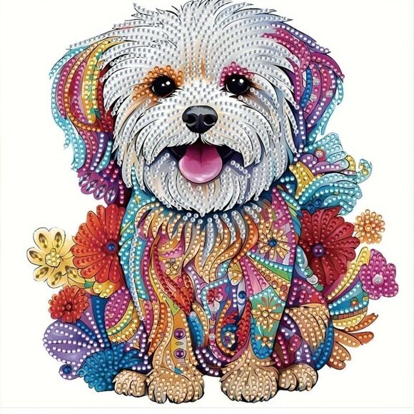Diamond painting kit,  puppy dog, measures 30 x 30 cm - Picture 1 of 4